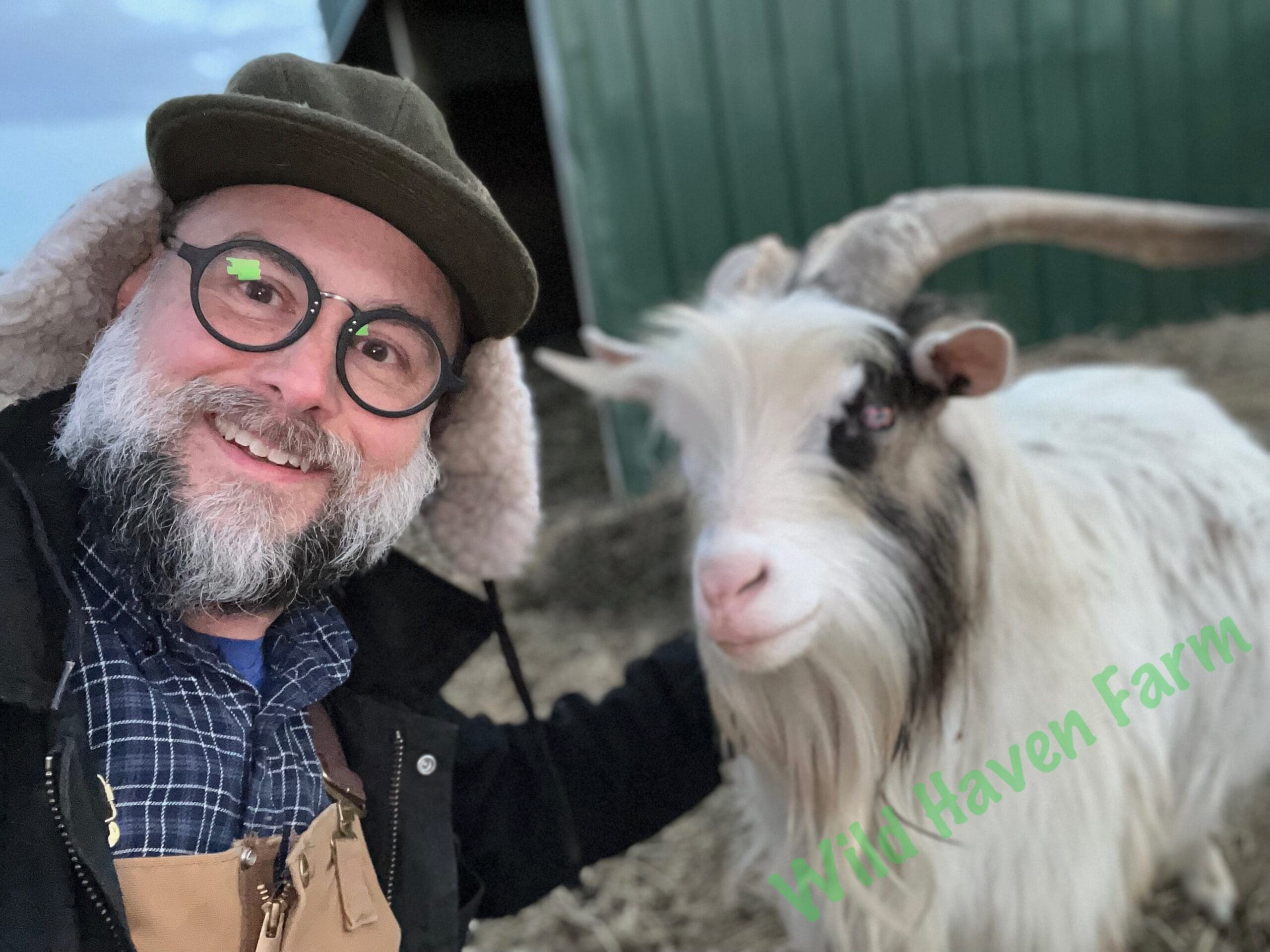Man and goat (Blizzard Sky) taking a selfie