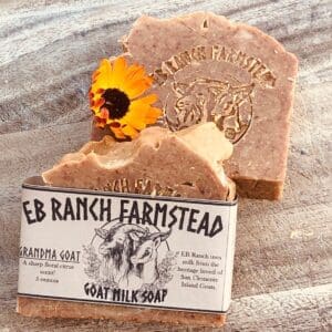 Bar of Wild Haven Farm goat milk soap made with San Clemente Island goat milk